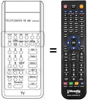 Télécommande équivalente Telefunken A560V Télécommande équivalente Telefunken A560V