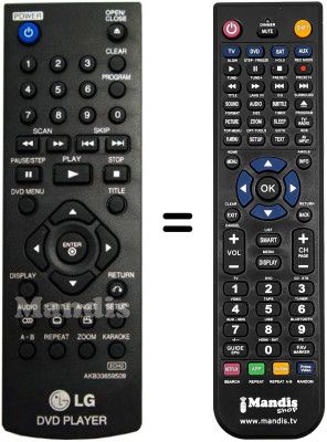 Télécommande équivalente LG DV647 Télécommande équivalente LG DV647