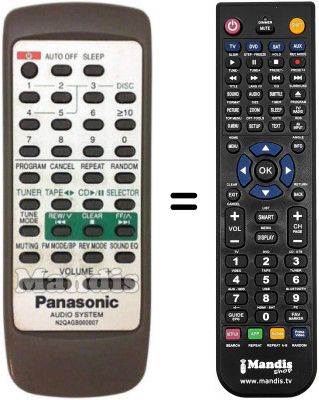 Télécommande équivalente Panasonic N2QAGB000007
