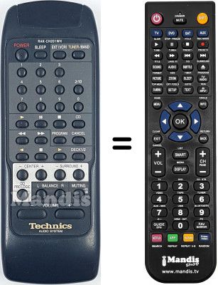 T&eacute;l&eacute;commande &eacute;quivalente Technics RAK-CH201WH