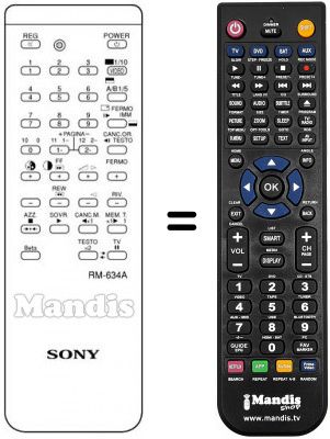 Télécommande équivalente Sony RM634A Télécommande équivalente Sony RM634A