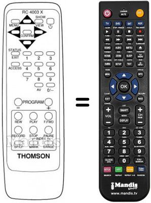 Télécommande équivalente Thomson V1400 Télécommande équivalente Thomson V1400
