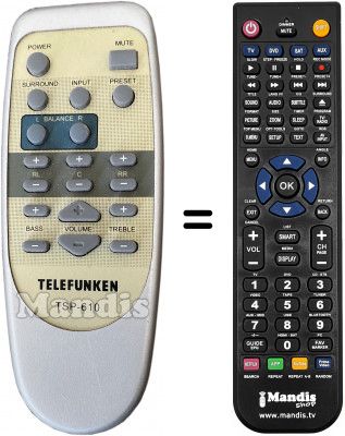 Télécommande équivalente Telefunken TSP-610 REMOTE Télécommande équivalente Telefunken TSP-610 REMOTE