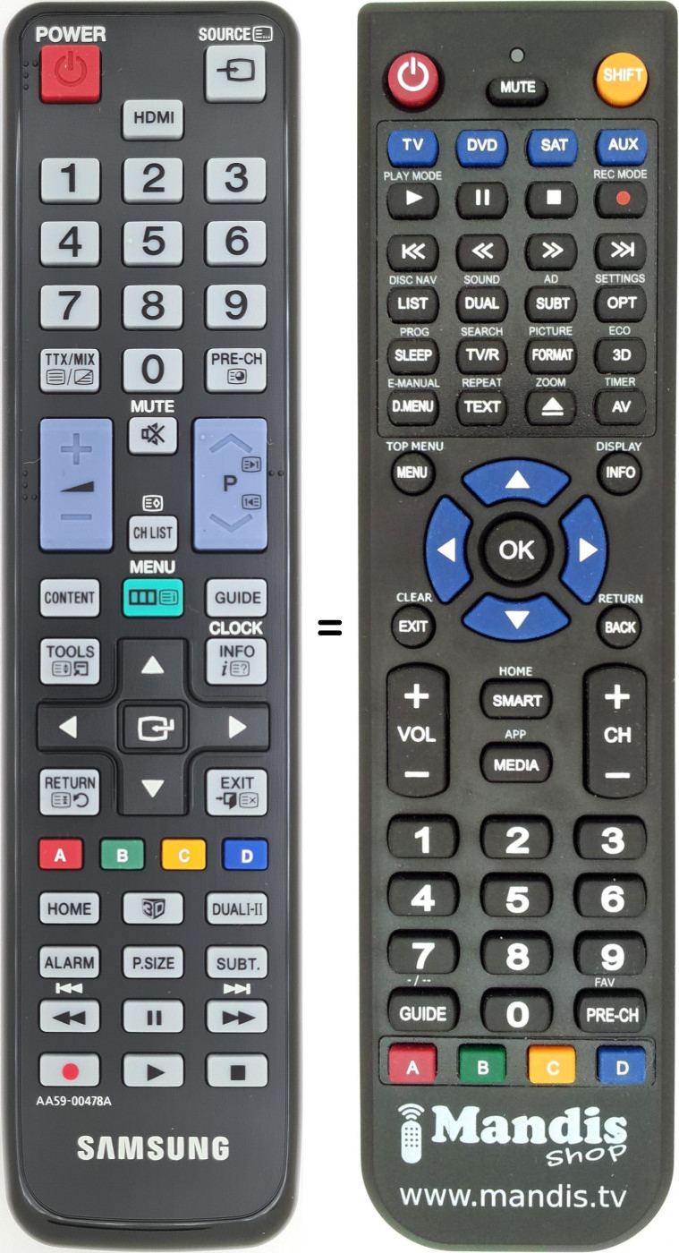 T&eacute;l&eacute;commande &eacute;quivalente Samsung AA59-00478A