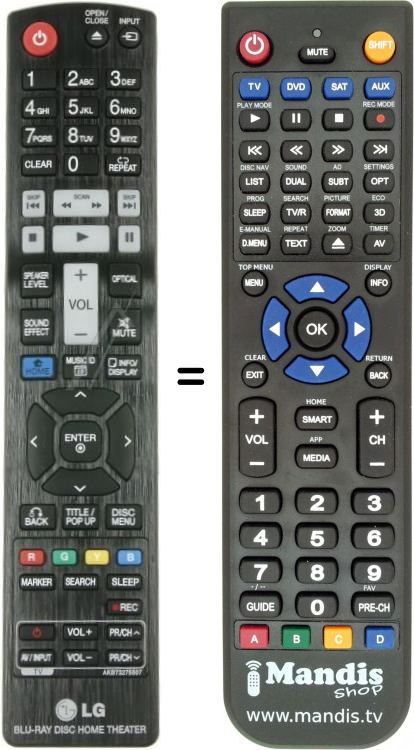 Télécommande équivalente LG AKB73275507