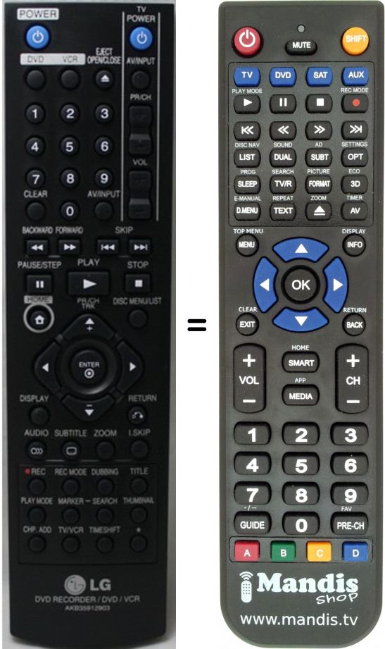 Télécommande équivalente LG AKB31238701