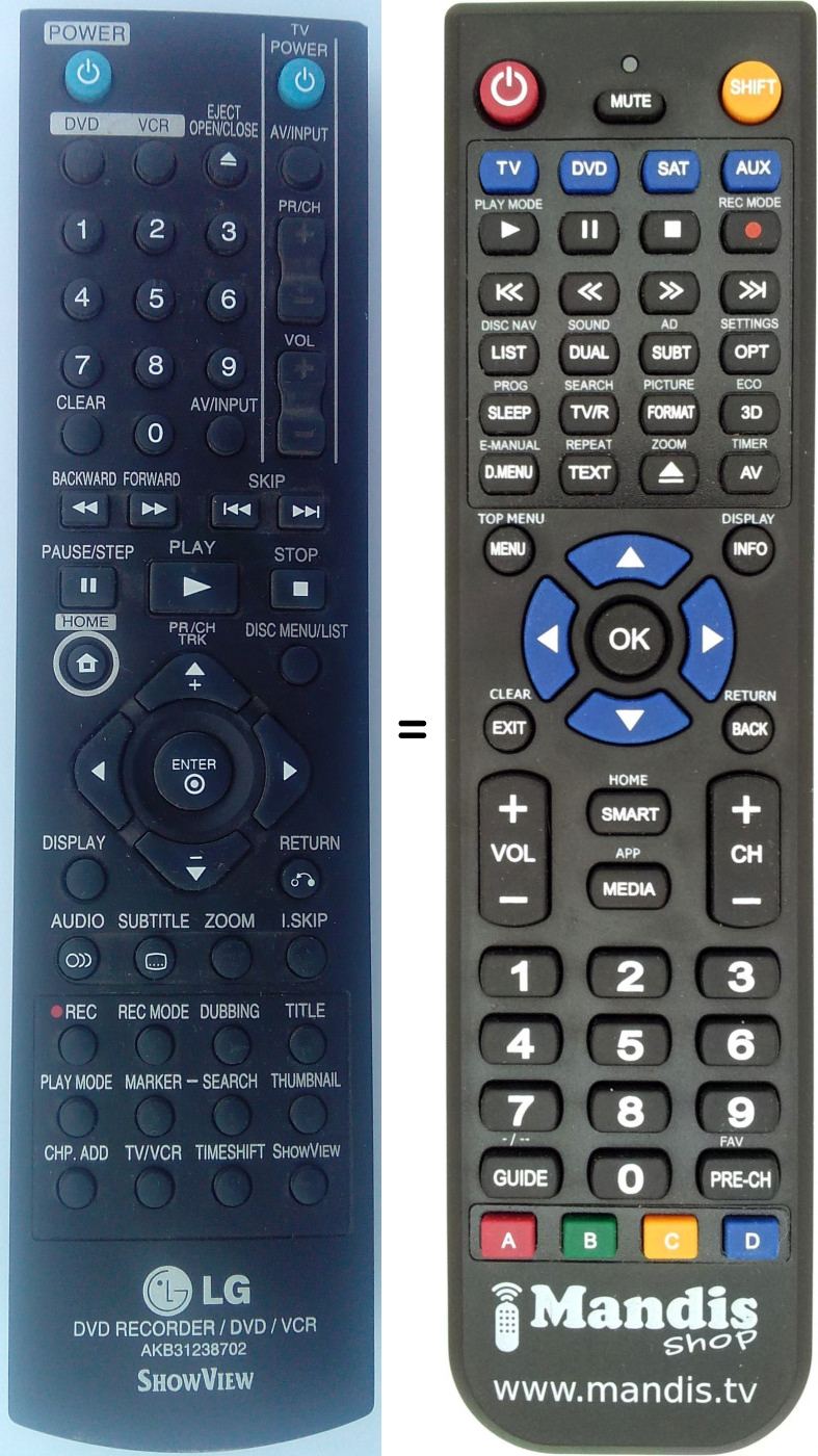 Télécommande équivalente LG AKB31238702