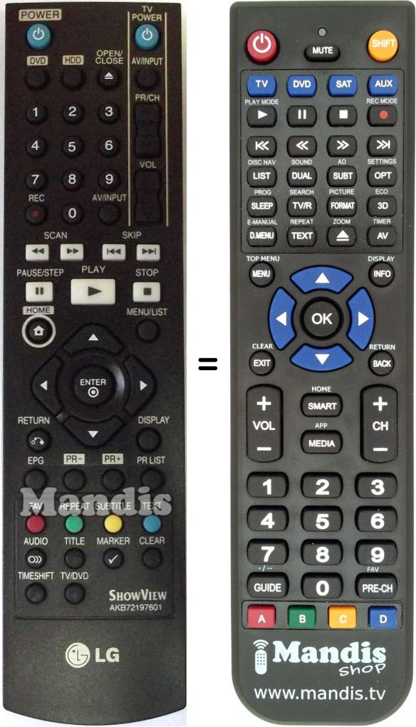 Télécommande équivalente LG AKB 72197601