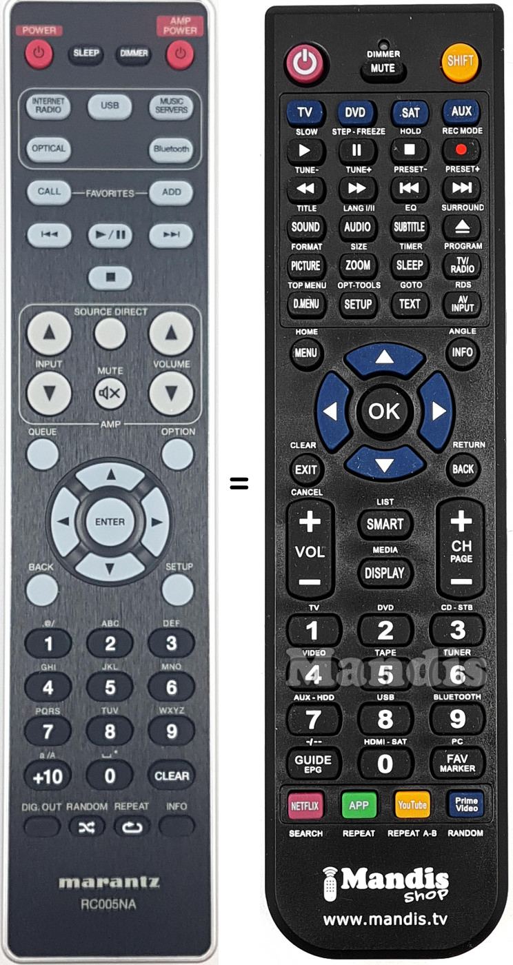 T&eacute;l&eacute;commande &eacute;quivalente Marantz RC005NA