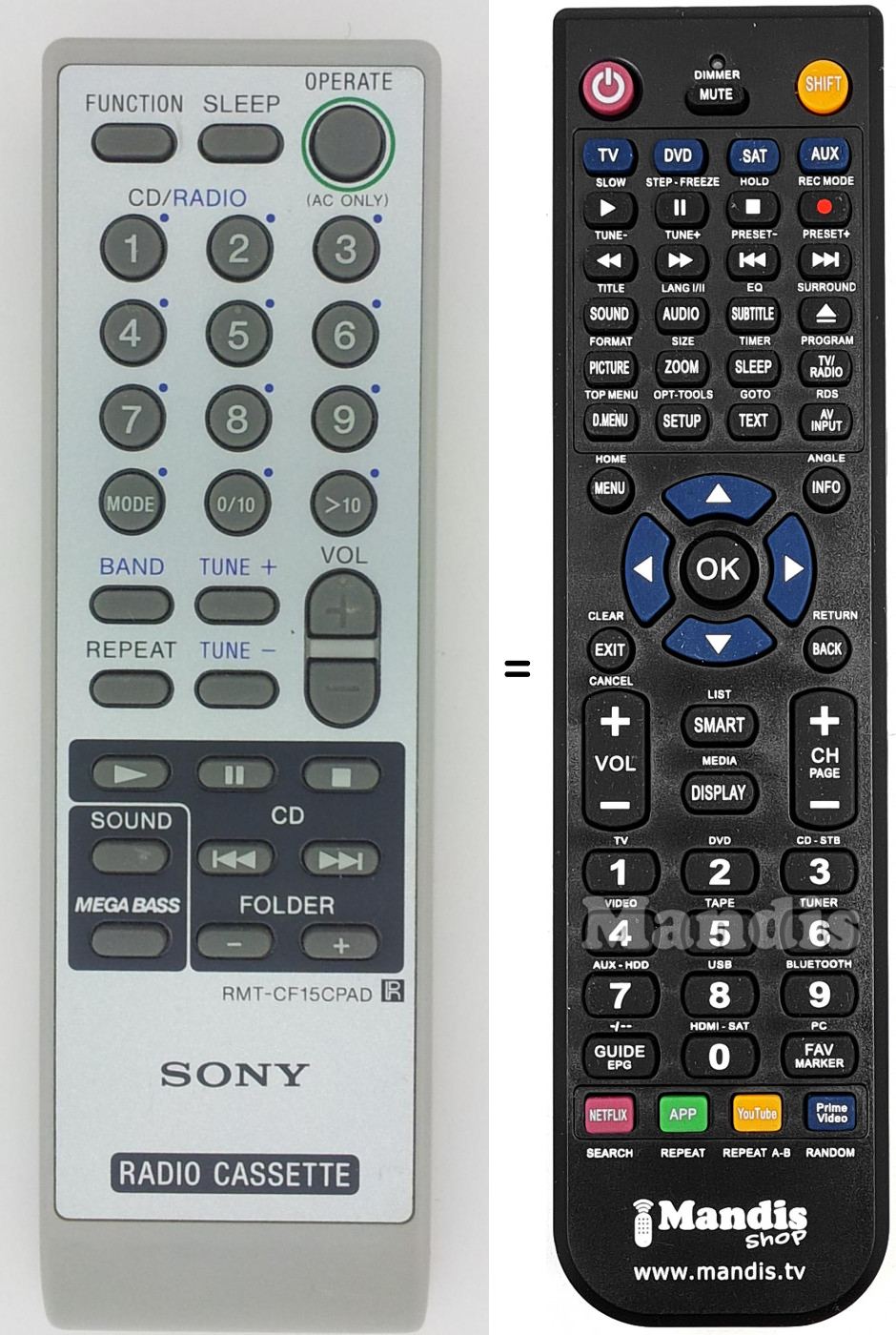 Télécommande équivalente Sony RMT-CF15CPAD