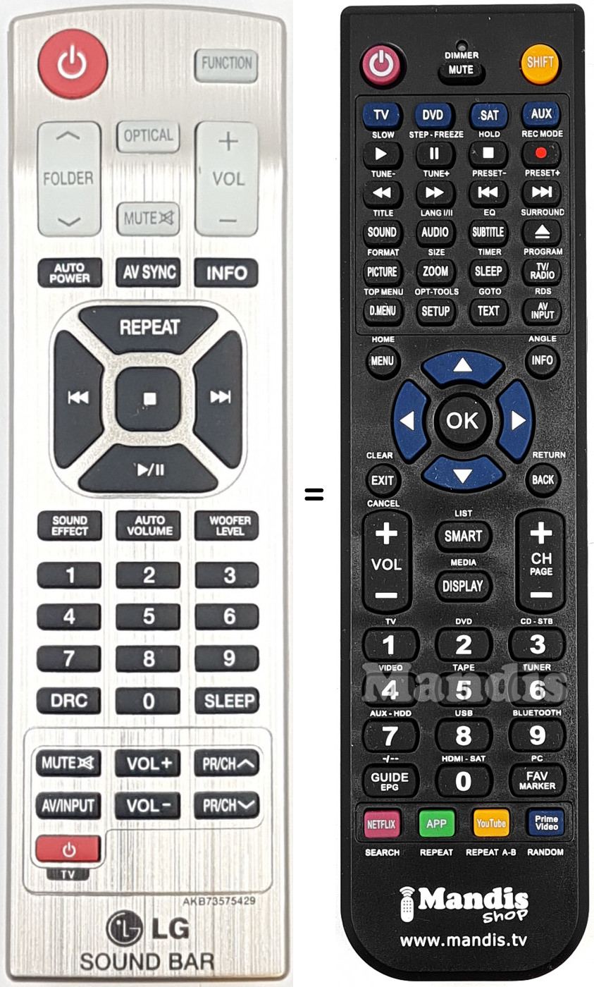Télécommande équivalente LG AKB73575429