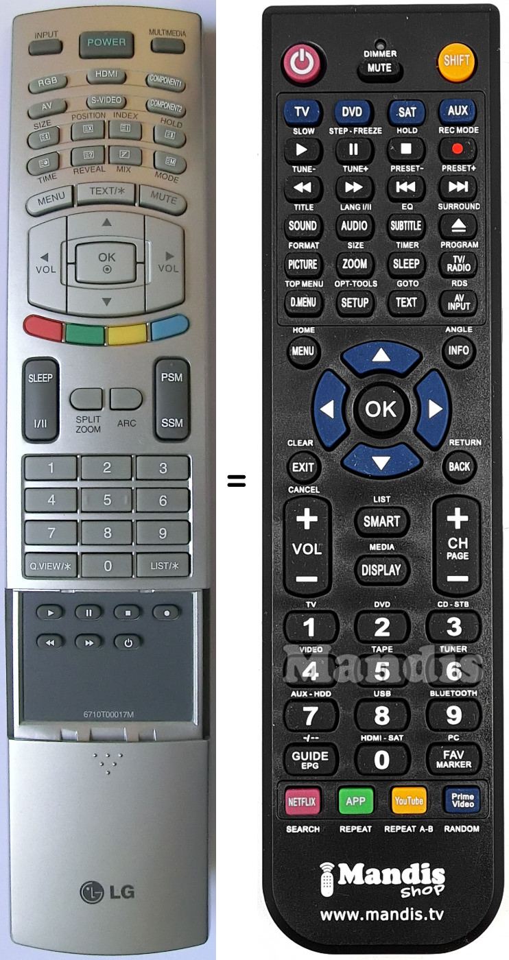 Télécommande équivalente LG 6710 T 00017 M
