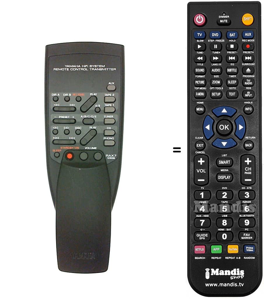 Télécommande équivalente Yamaha RAX7