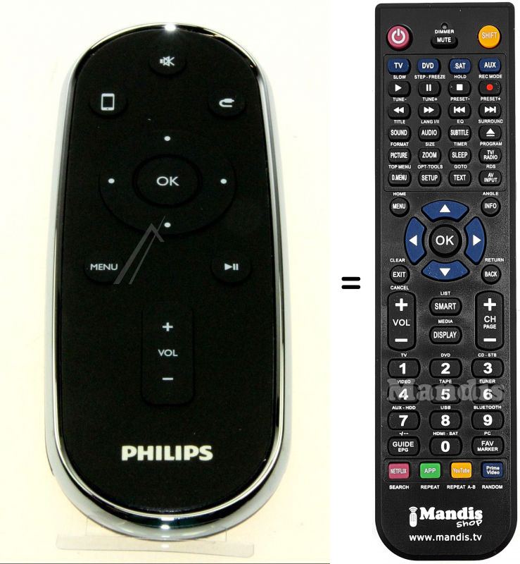 Télécommande équivalente Philips HVS50211
