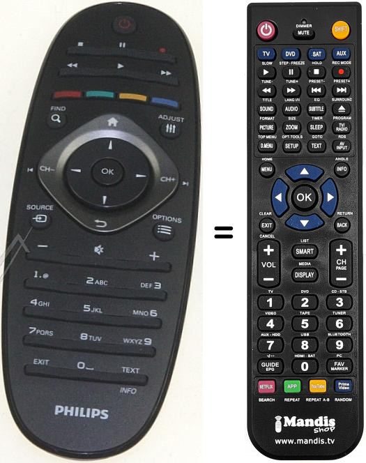 Télécommande équivalente Philips 32 PFL 7606 M / 08